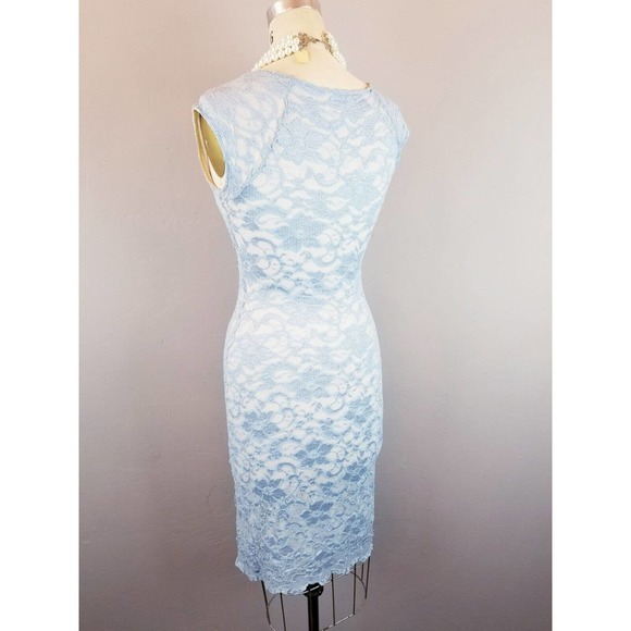 Ruby Pale Blue Stretch Lace Bodycon Lined Pencil Dress Women's Medium - Picture 4 of 7